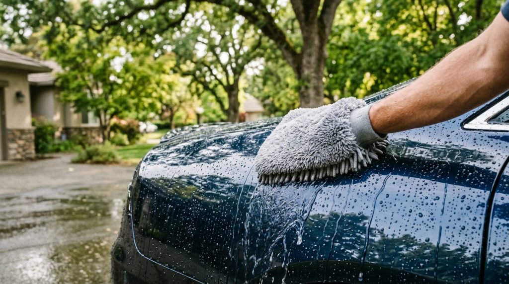 Hydrophobic water beading on ceramic coating sacramento protected vehicle paint