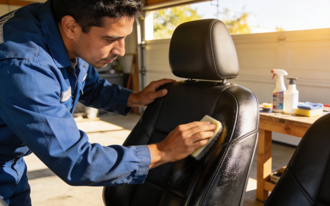 leather car seats being cleaned and conditioned in hot weather without greasy shine